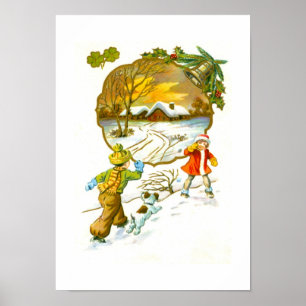 Boy throwing a snowball poster