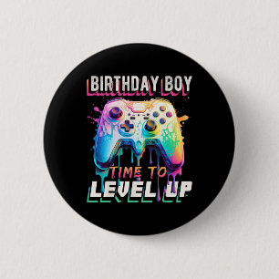 Boy Time To Level Up Video Game Birthday Party Boy 6 Cm Round Badge
