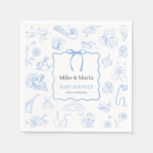 Boy Toile De Jouy Blue Baby Shower Napkin