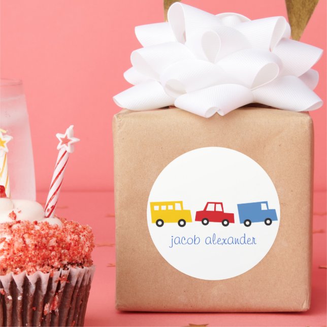 Boy Toys Colourful Transport Car Bus Truck Birthda Classic Round Sticker (Party)