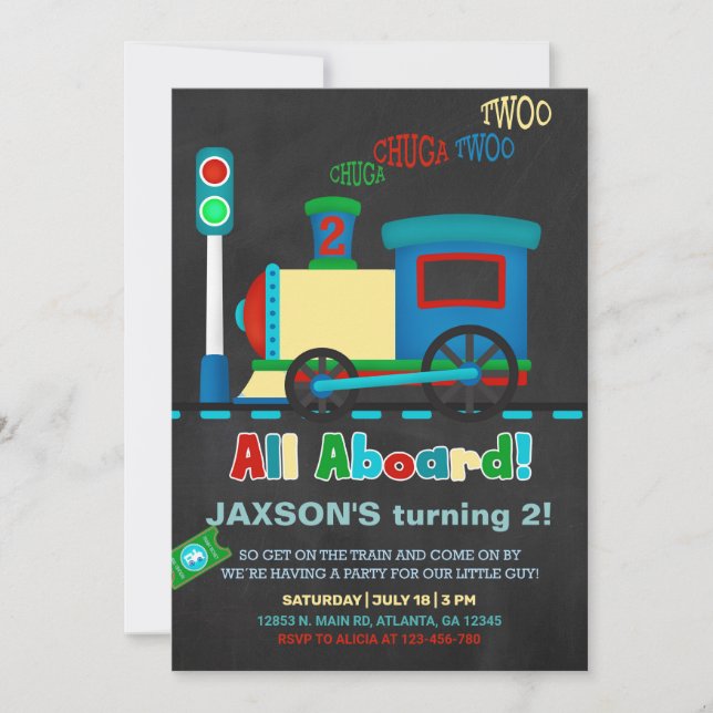 Boy train 2nd second birthday invitation. invitation (Front)