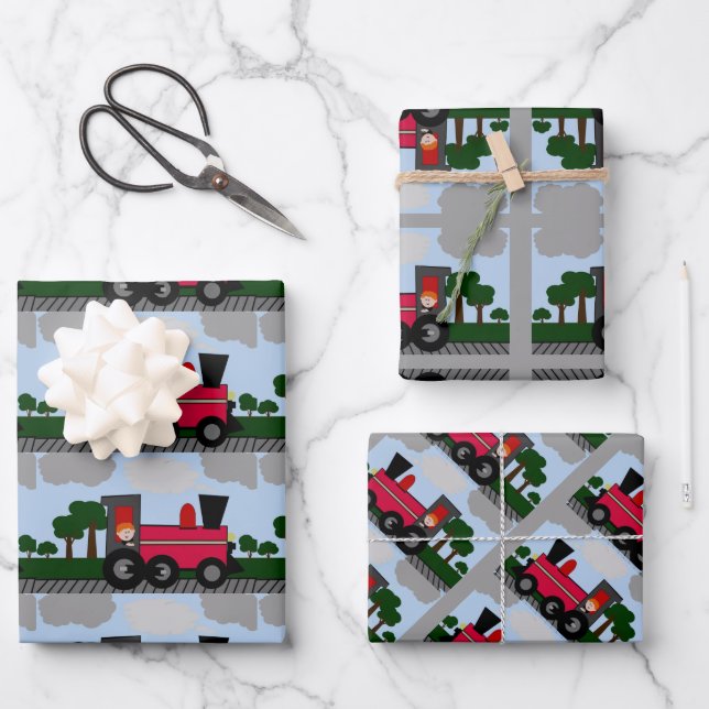 Boy Train Locomotion Digital Art Wrapping Paper (Front)