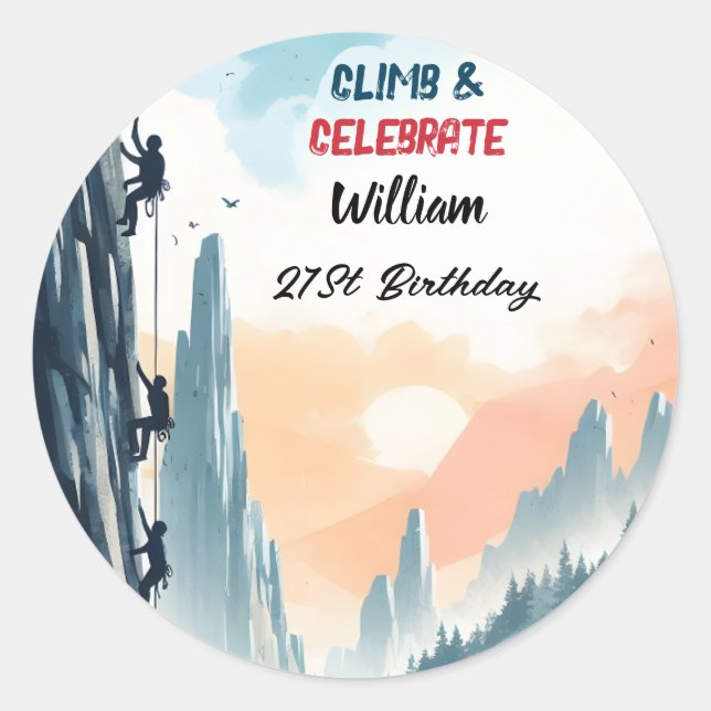 Boy Tree Fun Cliff Rock Climbing 21st Birthday Classic Round Sticker (Front)