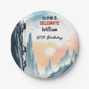 Boy Tree Fun Cliff Rock Climbing 21st Birthday Paper Plate