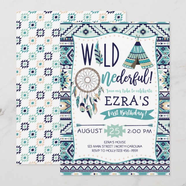 Boy Tribal Arrows Wild First Birthday Invitation (Front/Back)