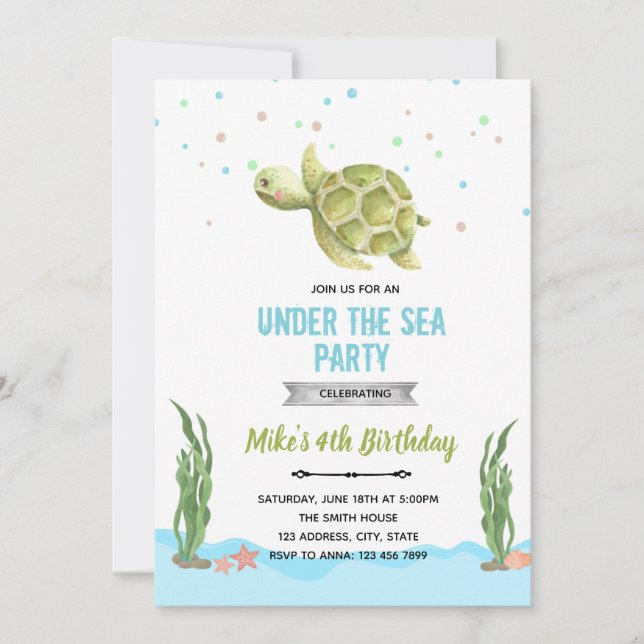 Boy turtle under the sea invitation (Front)