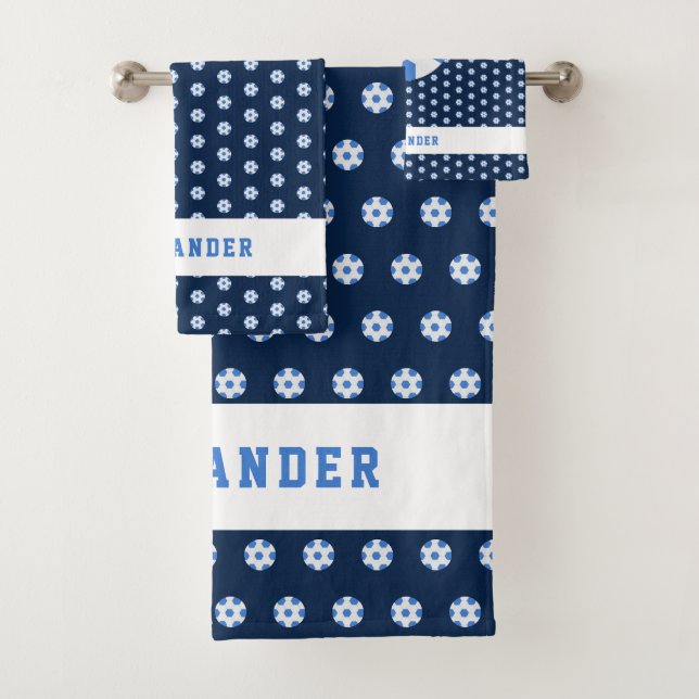 Boy Tween Soccer Sports Name Customised Athlete Bath Towel Set (Insitu)