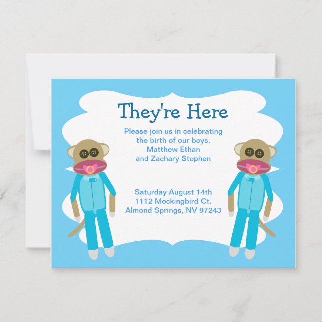 Boy Twins Shower or Announcement (Front)
