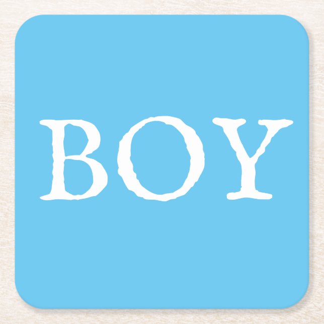 Boy Typography Blue Baby Boy Baby Shower Square Paper Coaster (Front)