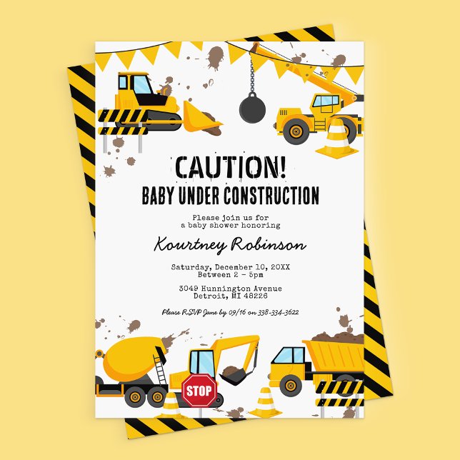 Boy Under Construction Baby Shower Invitation (Creator Uploaded)
