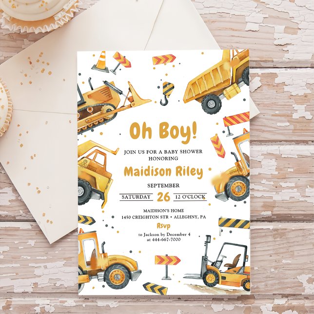 Boy Under Construction Baby Shower Party Invitation (Creator Uploaded)