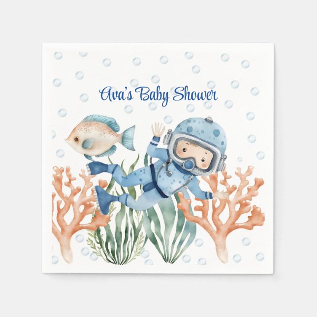 Boy Under The Sea Baby Shower Napkin (Front)