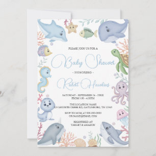 Boy Under The Sea Ocean Watercolor Baby Shower Invitation