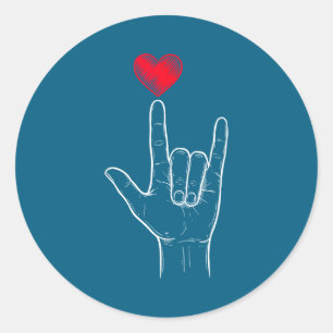 Boy Valentines Day I Love You Sign Asl Heart Women Classic Round Sticker