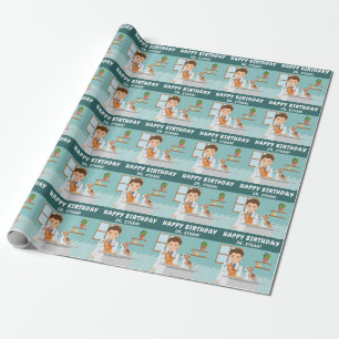 Boy Veterinarian Animal Hospital Happy Birthday Wrapping Paper