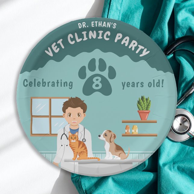 Boy Veterinarian Clinic Animal Hospital Birthday Paper Plate (Creator Uploaded)