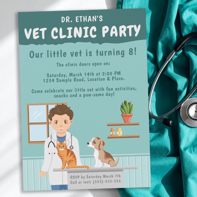 Boy Veterinarian Vet Animal Clinic Kids’ Birthday Invitation (Creator Uploaded)