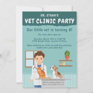 Boy Veterinarian Vet Animal Clinic Kids’ Birthday Invitation
