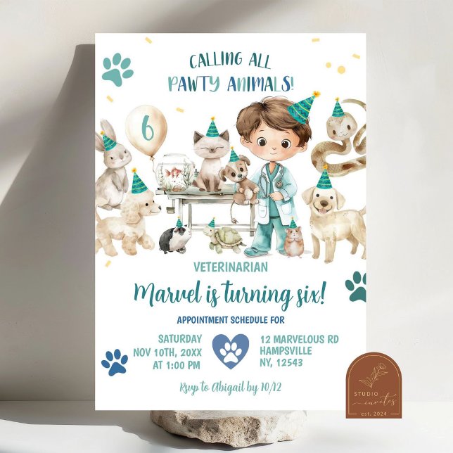 Boy Veterinary Animal Kids Birthday Party Invitation (Creator Uploaded)