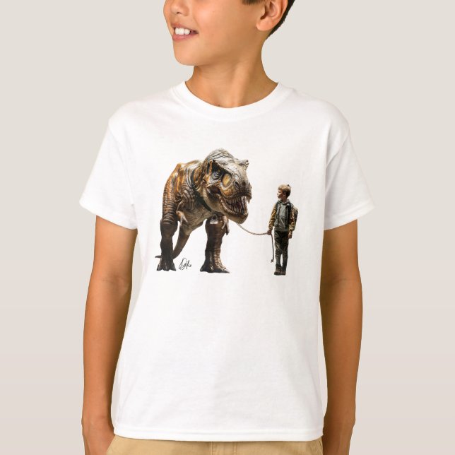 Boy Walking T-Rex T-Shirt (Front)