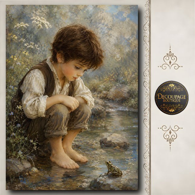 Boy Watching Frog by Creek Tissue Paper (Boy Watching Frog by Creek Tissue Paper)