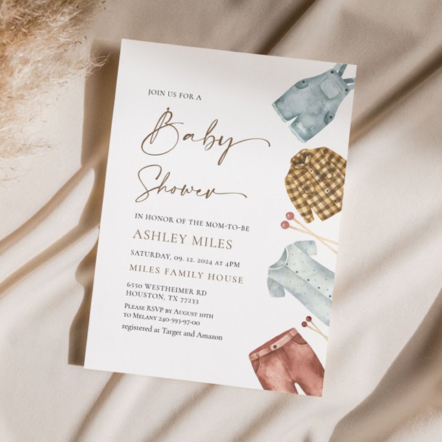 Boy Watercolor Clothes Baby Shower Invitation (Creator Uploaded)