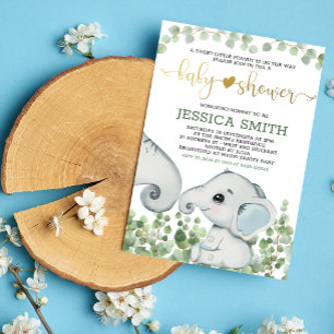 Boy Watercolor Elephant Baby Shower Invitation