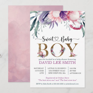 Boy Watercolor Floral & Gold Baby Shower