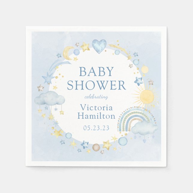 Boy Watercolor Rainbow Baby Shower Napkin (Front)