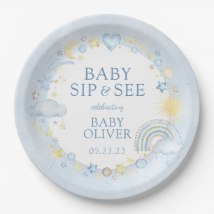 Boy Watercolor Rainbow Sip And See Paper Plate