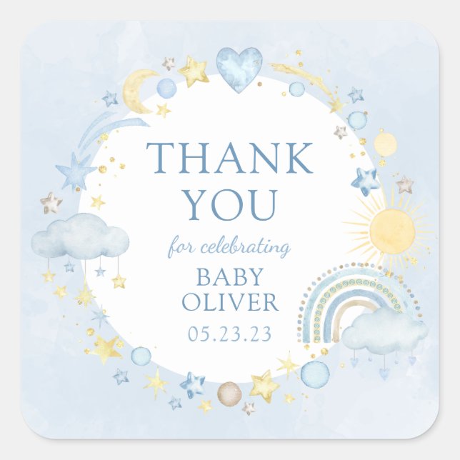 Boy Watercolor Rainbow Sip And See Square Sticker (Front)