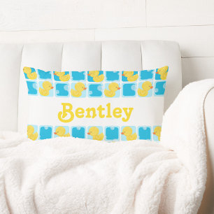 Boy Watercolor Rubber Duck Personalised Name Lumbar Cushion