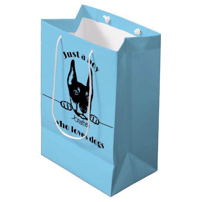 Boy Who Loves Dogs Design Gift Bag (Front Angled)