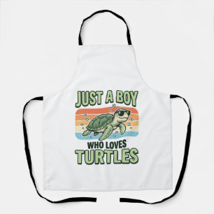 Boy Who Loves Turtles Vintage Engraving Design_1 Apron