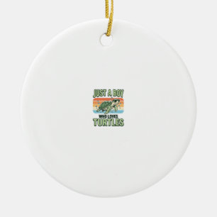 Boy Who Loves Turtles Vintage Engraving Design_1 Ceramic Tree Decoration
