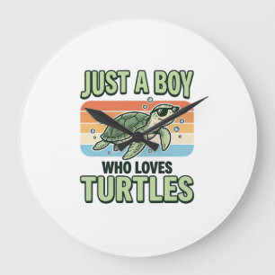 Boy Who Loves Turtles Vintage Engraving Design_1 Large Clock