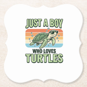 Boy Who Loves Turtles Vintage Engraving Design_1 Paper Coaster
