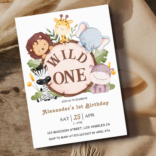  Boy Wild ONE 1st Birthday Cute Safari Animals Invitation (Creator Uploaded)