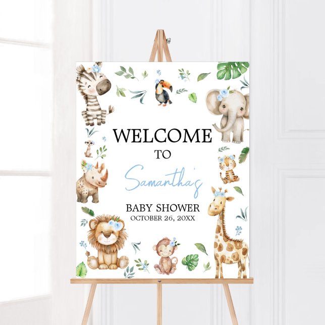 Boy Wild One Safari Baby Shower Welcome Poster (Safari Wild One Baby Shower Welcome Sign)