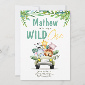 Boy Wild One Safari Birthday Invitation