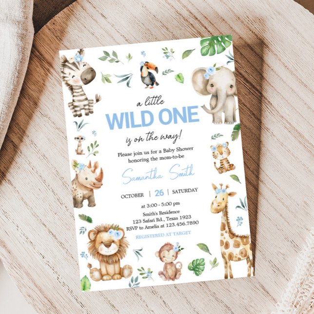 Boy Wild One Safari Invitation (Safari Wild One Baby Shower Invitation)