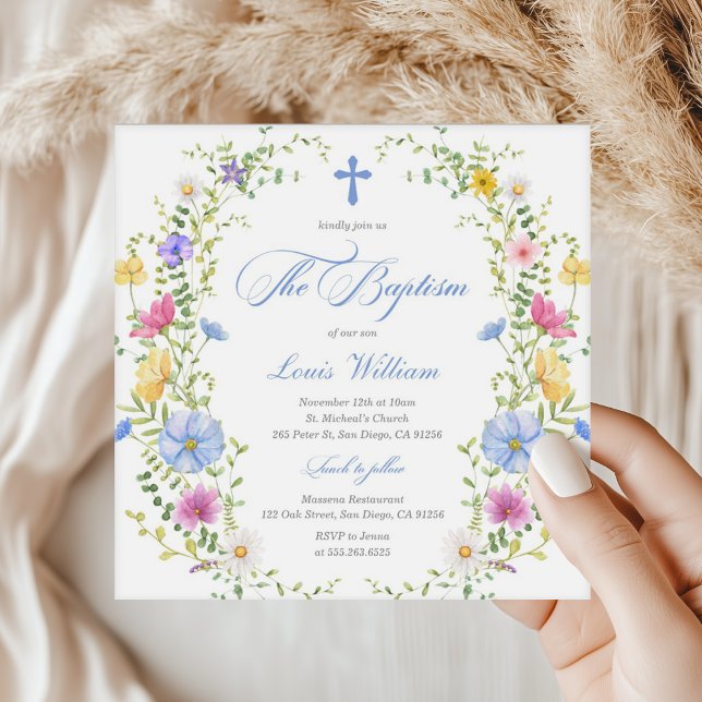 Boy Wildflower Watercolor Baptism Invitation (Creator Uploaded)