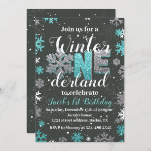 Boy Winter Onederland Birthday Invitation Silver