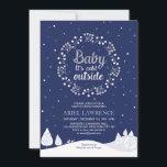 Boy Winter Wonderland Baby Shower, Navy & Silver Invitation<br><div class="desc">Celebrate a special day with this Winter Wonderland Baby Shower/Sprinkle Invitation! This design features a cute wreath and "Baby it's cold outside" text in navy & silver glitter colour theme.</div>