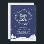 Boy Winter Wonderland Baby Shower, Navy & Silver Invitation<br><div class="desc">Celebrate a special day with this Winter Wonderland Baby Shower/Sprinkle Invitation! This design features a cute wreath and "Baby it's cold outside" text in navy & silver glitter colour theme.</div>