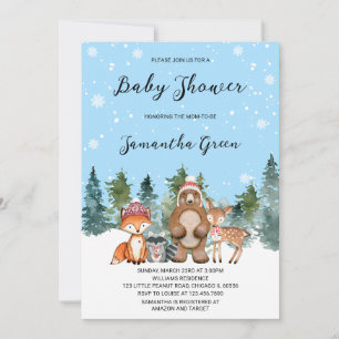  Boy Winter Woodland Baby Shower Invitation
