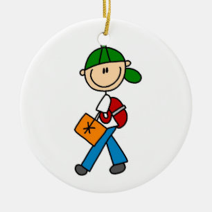Boy With Backpack Ceramic Tree Decoration