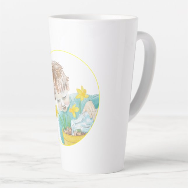 Boy With Daffodils  Latte Mug (Right Angle)