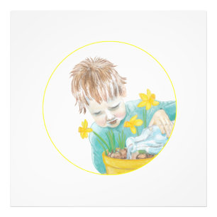 Boy With Daffodils   Photo Print