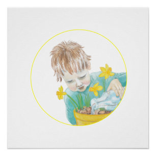 Boy With Daffodils Poster